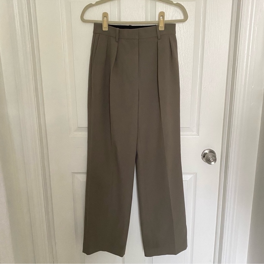 Aritzia Wide-Leg Trousers in Taupe Brown